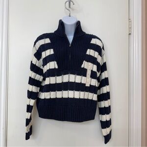 A New Day Women's Half-Zip Pullover Knitted Cropped Sweater Navy Cream, XS *New